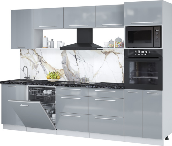 Изображение товара Кухонный гарнитур Interline Пластик 2.9-ПМ1  (туманный глянец/туманный глянец/кастилло темный)