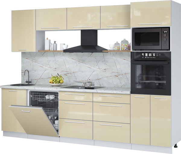 Изображение товара Кухонный гарнитур Interline Пластик 2.9-ПМ1  (ваниль глянец/ваниль глянец/серый каспий)