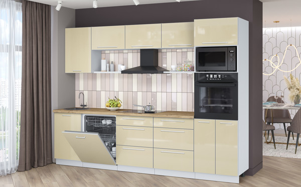 Изображение товара Кухонный гарнитур Interline Пластик 2.9-ПМ1  (ваниль глянец/ваниль глянец/дуб бунратти)