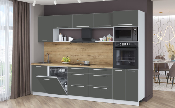 Изображение товара Кухонный гарнитур Interline Пластик 2.9-ПМ1  (шторм/шторм/дуб бунратти)