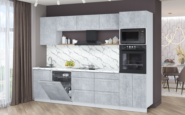 Изображение товара Кухонный гарнитур Interline Пластик 2.9-ПМ1  (оксид светлый/оксид светлый/белый гранит)