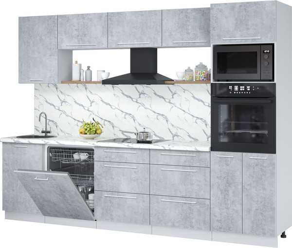 Изображение товара Кухонный гарнитур Interline Пластик 2.9-ПМ1  (оксид светлый/оксид светлый/белый гранит)