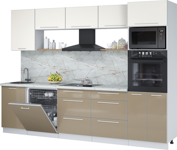 Изображение товара Кухонный гарнитур Interline Пластик 2.9-ПМ1  (капучино глянец/зефирный/серый каспий)