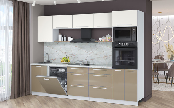 Изображение товара Кухонный гарнитур Interline Пластик 2.9-ПМ1  (капучино глянец/зефирный/серый каспий)