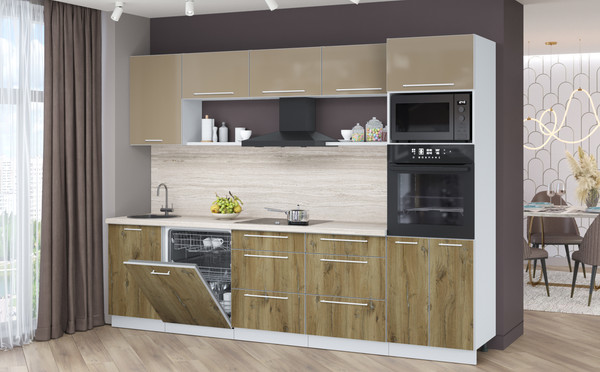 Изображение товара Кухонный гарнитур Interline Пластик 2.9-ПМ1 (дуб эпоксид/капучино глянец/травертин серый)