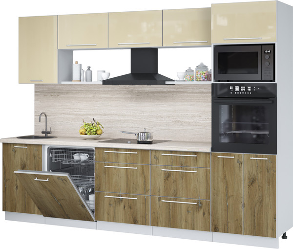 Изображение товара Кухонный гарнитур Interline Пластик 2.9-ПМ1  (дуб эпоксид/ваниль глянец/травертин серый)