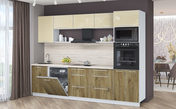 Изображение товара Кухонный гарнитур Interline Пластик 2.9-ПМ1  (дуб эпоксид/ваниль глянец/травертин серый)