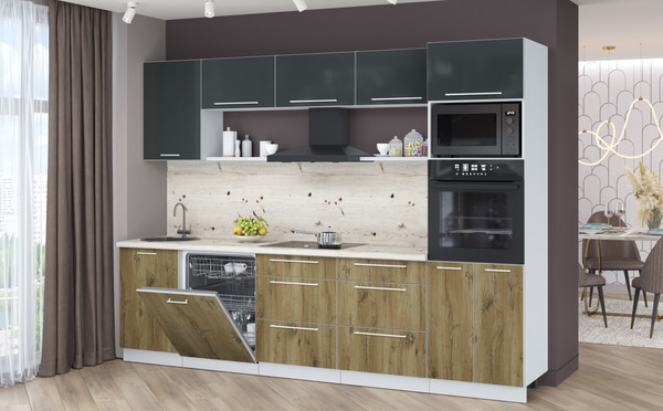 Изображение товара Кухонный гарнитур Interline Пластик 2.9-ПМ1  (дуб эпоксид/антрацит глянец/бискайская сосна)