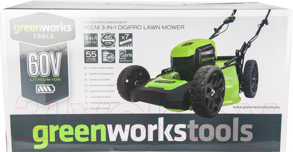 Изображение товара Газонокосилка аккумуляторная Greenworks GD60LM46HP бесщеточная 60V 46см / 2502807UB (с АКБ 4Ач и ЗУ)