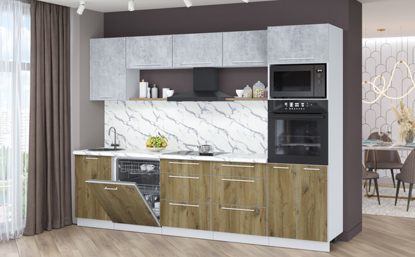 Изображение товара Кухонный гарнитур Interline Пластик 2.9-ПМ1 (дуб эпоксид/оксид светлый/белый гранит)