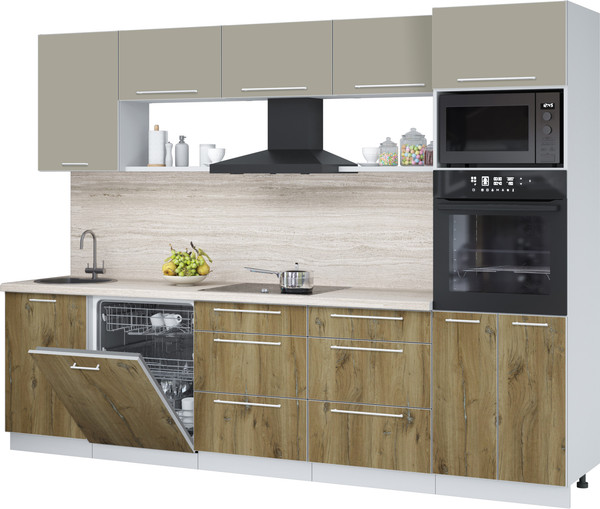 Изображение товара Кухонный гарнитур Interline Пластик 2.9-ПМ1  (дуб эпоксид/латте/травертин серый)