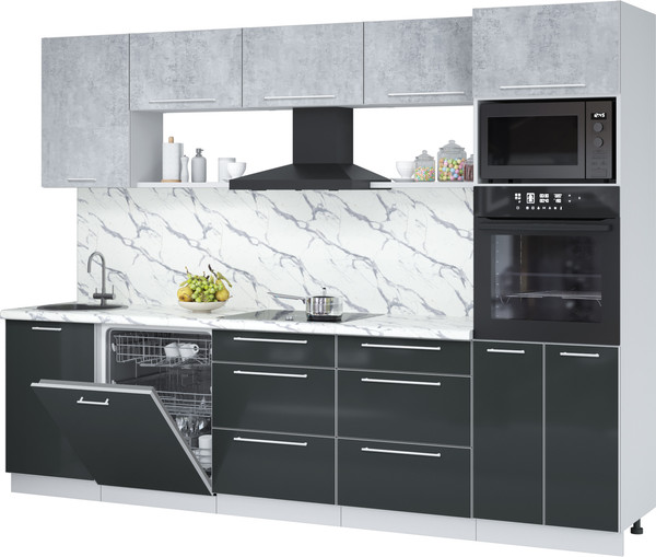 Изображение товара Кухонный гарнитур Interline Пластик 2.9-ПМ1  (антрацит глянец/оксид светлый/белый гранит)