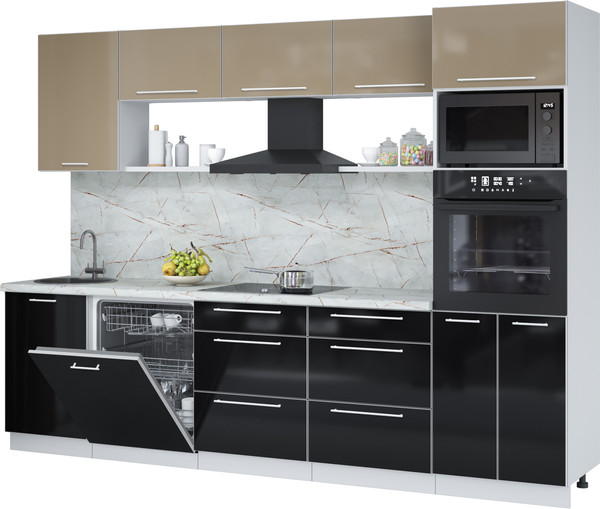 Изображение товара Кухонный гарнитур Interline Пластик 2.9-ПМ1  (черный глянец/капучино глянец/серый каспий)