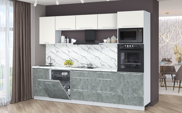 Изображение товара Кухонный гарнитур Interline Пластик 2.9-ПМ1  (мрамор/зефирный/белый гранит)