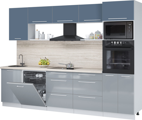 Изображение товара Кухонный гарнитур Interline Пластик 2.9-ПМ1  (туманный глянец/арктический/травертин серый)