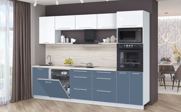 Изображение товара Кухонный гарнитур Interline Пластик 2.9-ПМ1 (арктический/белый глянец/травертин серый)