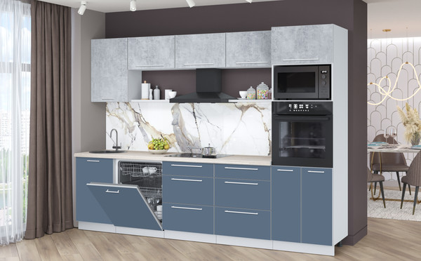 Изображение товара Кухонный гарнитур Interline Пластик 2.9-ПМ1  (арктический/оксид светлый/травертин серый)