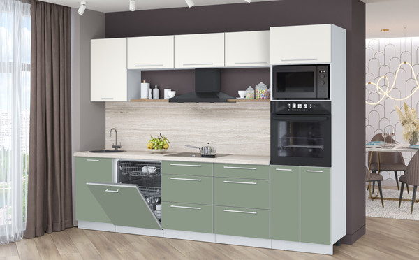 Изображение товара Кухонный гарнитур Interline Пластик 2.9-ПМ1  (полынь/зефирный/травертин серый)