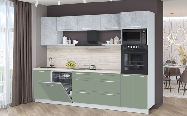 Изображение товара Кухонный гарнитур Interline Пластик 2.9-ПМ1  (полынь/оксид светлый/травертин серый)