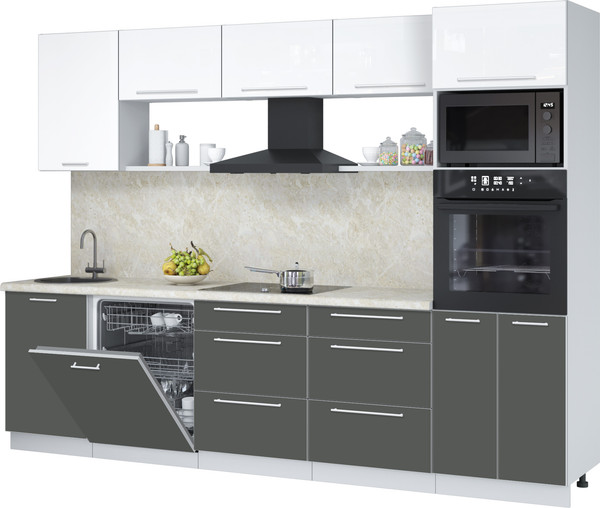 Изображение товара Кухонный гарнитур Interline Пластик 2.9-ПМ1  (шторм/белый глянец/опал светлый)