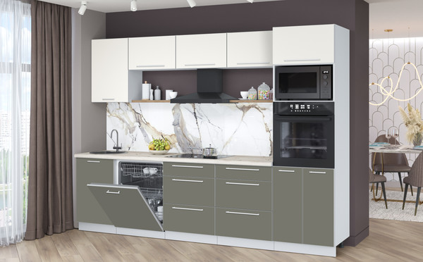 Изображение товара Кухонный гарнитур Interline Пластик 2.9-ПМ1  (зефирный/кварцевый/бискайская сосна)