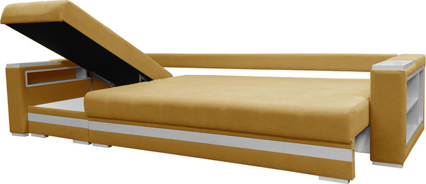 Изображение товара Диван угловой Bobrovmebel Влада 8.2тнц(п) + левый ТНЦ + полка и пенал (микровелюр Ultra Yellow желтый)