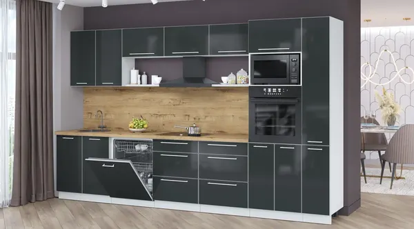 Изображение товара Кухонный гарнитур Interline Пластик 3.5-ПМ1  (антрацит глянец/антрацит глянец/дуб бунратти)