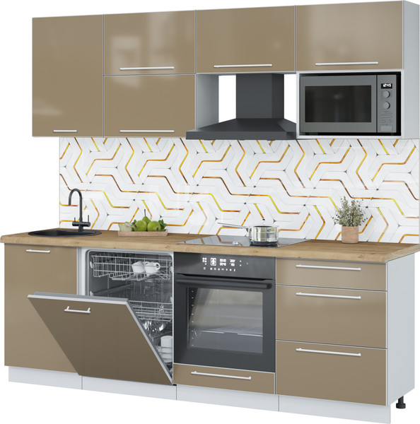 Изображение товара Кухонный гарнитур Interline Пластик 2.3-ПМ2  (капучино глянец/капучино глянец/дуб бунратти)