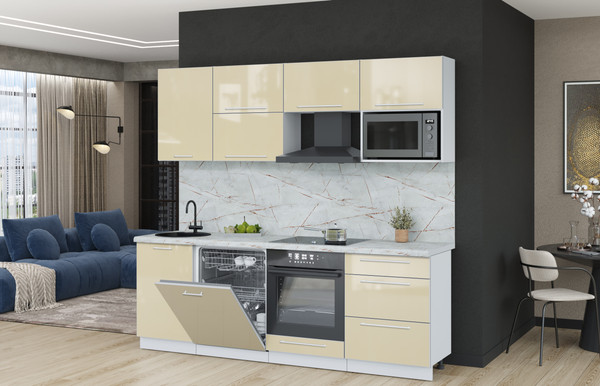 Изображение товара Кухонный гарнитур Interline Пластик 2.3-ПМ2  (ваниль глянец/ваниль глянец/серый каспий)