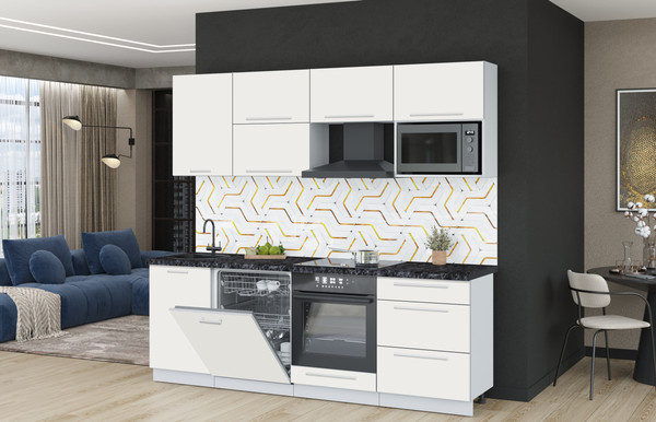 Изображение товара Кухонный гарнитур Interline Пластик 2.3-ПМ2  (зефирный/зефирный/кастилло темный)