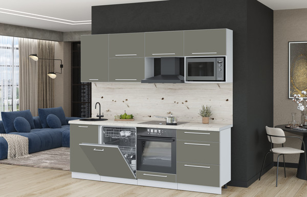 Изображение товара Кухонный гарнитур Interline Пластик 2.3-ПМ2  (кварцевый/кварцевый/бискайская сосна)