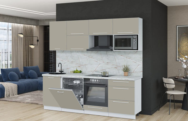 Изображение товара Кухонный гарнитур Interline Пластик 2.3-ПМ2  (латте/латте/серый каспий)