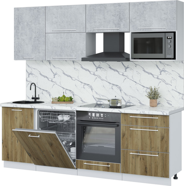 Изображение товара Кухонный гарнитур Interline Пластик 2.3-ПМ2  (дуб эпоксид/оксид светлый/белый гранит)