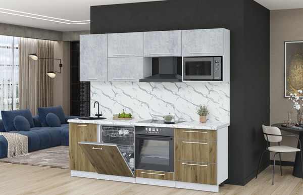 Изображение товара Кухонный гарнитур Interline Пластик 2.3-ПМ2  (дуб эпоксид/оксид светлый/белый гранит)