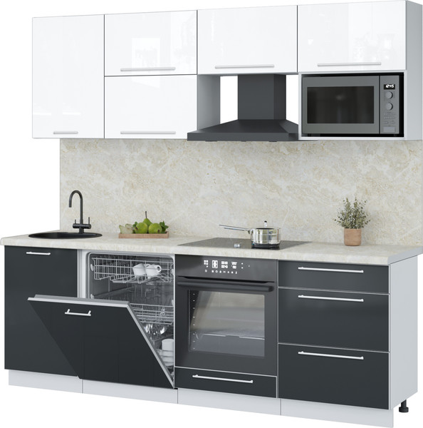 Изображение товара Кухонный гарнитур Interline Пластик 2.3-ПМ2  (антрацит глянец/белый глянец/опал светлый)