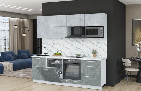 Изображение товара Кухонный гарнитур Interline Пластик 2.3-ПМ2  (мрамор/оксид светлый/белый гранит)