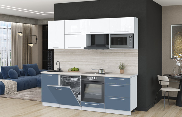 Изображение товара Кухонный гарнитур Interline Пластик 2.3-ПМ2  (арктический/белый глянец/травертин серый)