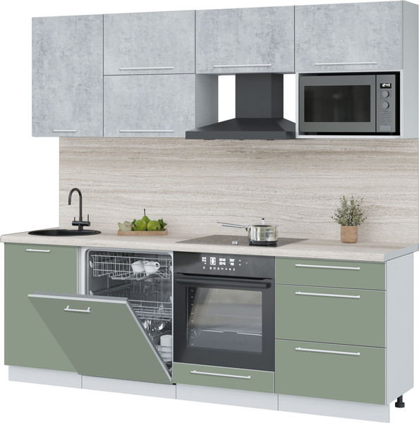 Изображение товара Кухонный гарнитур Interline Пластик 2.3-ПМ2  (полынь/оксид светлый/травертин серый)