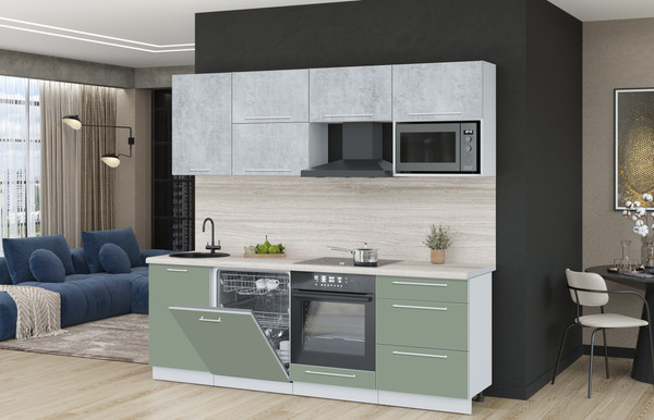 Изображение товара Кухонный гарнитур Interline Пластик 2.3-ПМ2  (полынь/оксид светлый/травертин серый)