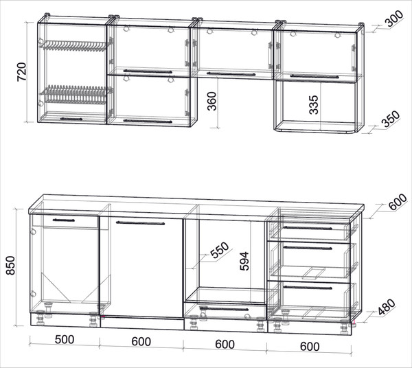 Изображение товара Кухонный гарнитур Interline Пластик 2.3-ПМ2  (полынь/полынь/травертин серый)