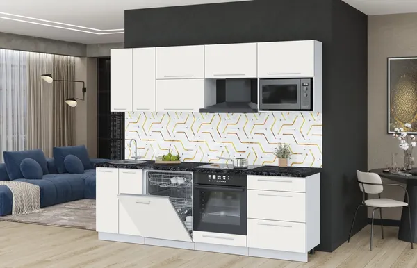 Изображение товара Кухонный гарнитур Interline Пластик 2.4-ПМ2  (белый глянец/белый глянец/кастилло темный)