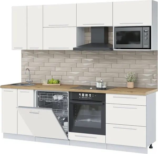 Изображение товара Кухонный гарнитур Interline Пластик 2.4-ПМ2  (зефирный/зефирный/дуб бунратти)