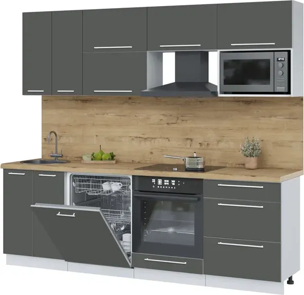 Изображение товара Кухонный гарнитур Interline Пластик 2.4-ПМ2  (шторм/шторм/дуб бунратти)