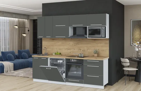 Изображение товара Кухонный гарнитур Interline Пластик 2.4-ПМ2  (шторм/шторм/дуб бунратти)