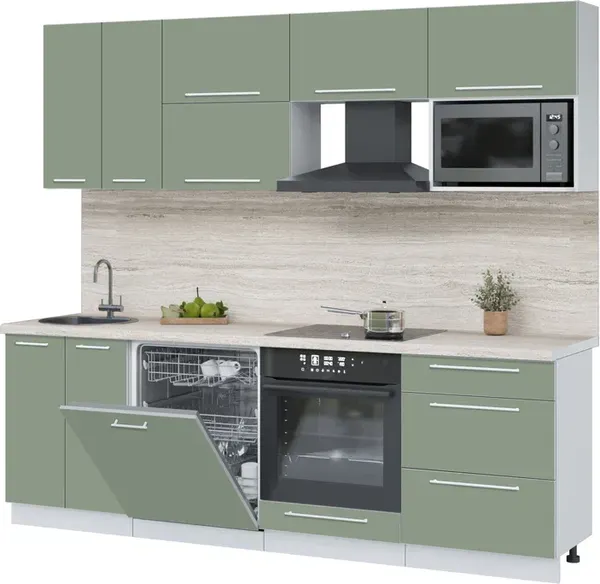 Изображение товара Кухонный гарнитур Interline Пластик 2.4-ПМ2  (полынь/полынь/травертин серый)