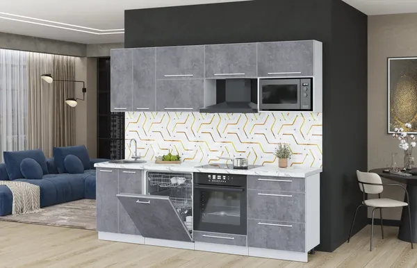 Изображение товара Кухонный гарнитур Interline Пластик 2.4-ПМ2  (оксид темный/оксид темный/белый гранит)