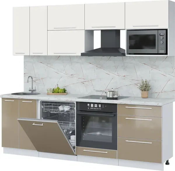 Изображение товара Кухонный гарнитур Interline Пластик 2.4-ПМ2  (капучино глянец/зефирный/серый каспий)