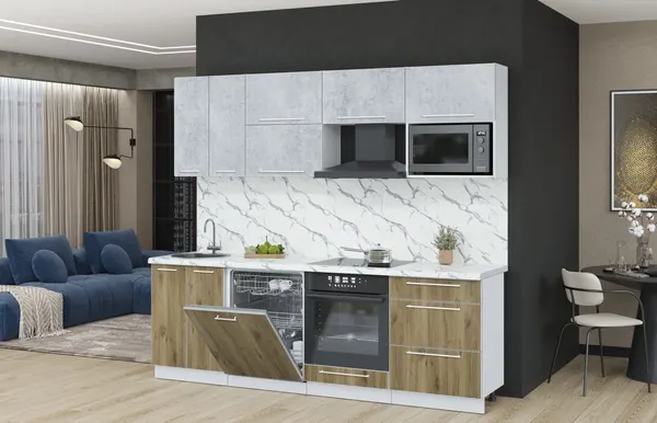 Изображение товара Кухонный гарнитур Interline Пластик 2.4-ПМ2  (дуб эпоксид/оксид светлый/белый гранит)