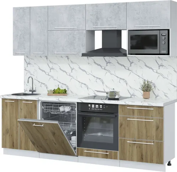 Изображение товара Кухонный гарнитур Interline Пластик 2.4-ПМ2  (дуб эпоксид/оксид светлый/белый гранит)