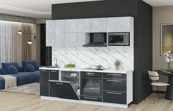 Изображение товара Кухонный гарнитур Interline Пластик 2.4-ПМ2  (антрацит глянец/оксид светлый/белый гранит)